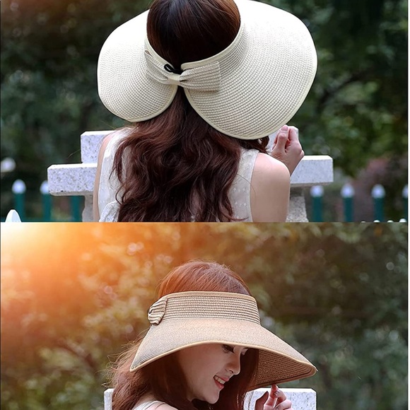 Accessories Women Roll Up Sun Visors Hat Wide Brim Ponytail Beach Hat With A Storage Bag